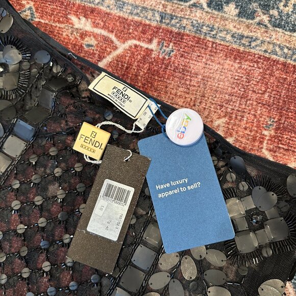 WITH TAGS Vintage Fendi Sequin & Mesh Black Midi Skirt FR 38 / IT 40 - Picture 5 of 5